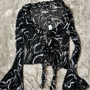 FASHION NOVA BLACK & WHITE SHEER BLOUSE